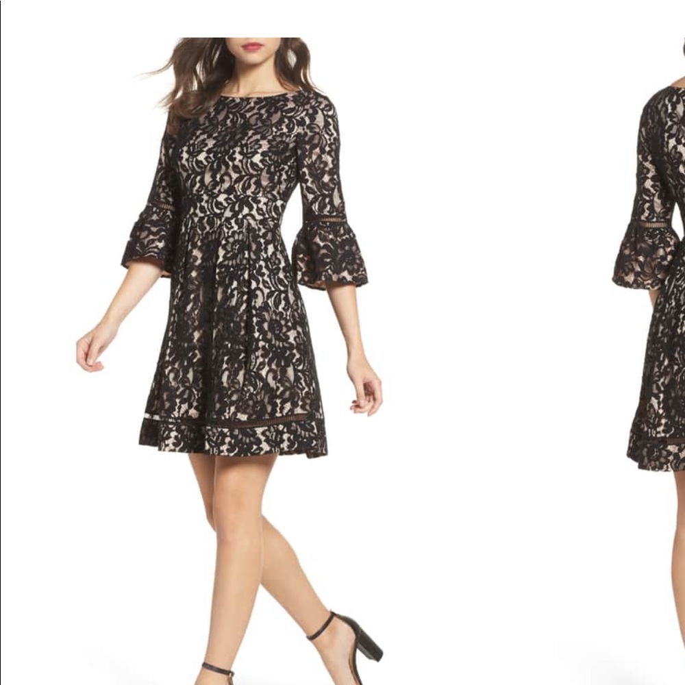 Eliza J Black Lace Fit and Flare Dress